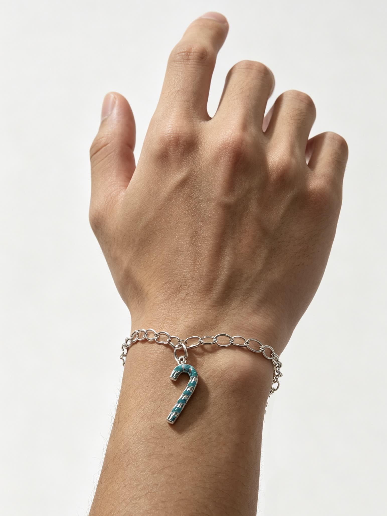 Tiffany & Co. Silver Blue Enamel Candy Cane Charm Bracelet